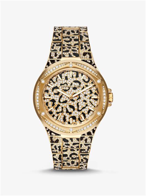 oversized lennox animal pavé gold-tone watch|lennox animal pave gold.